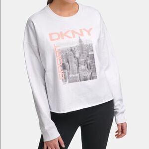 DKNY Sport White City Graffiti Logo Crewneck Sweatshirt Women's Small NWT